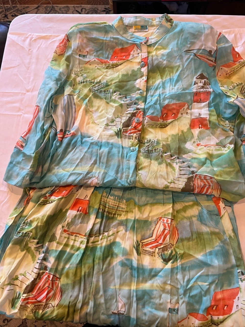 Light Blue Scenic Print Maxi Skirt Set